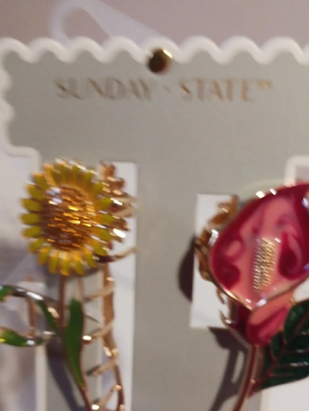 Gorgeous! Gold-Tone Floral Hairclips Yellow Sunflower & Pink Calla 🌻🌷🌺🌻